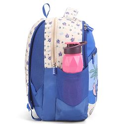 Babyhug Disney Stitch Beach Days Backpack | 2 Main Compartments, 1 Front Pocket, 2 Side Bottle Pockets | Water Resistant | Durable Zippers | For School & Outdoors - 16 Inches | Blue White