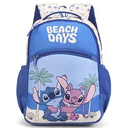 Babyhug Disney Stitch Beach Days Backpack | 2 Main Compartments, 1 Front Pocket, 2 Side Bottle Pockets | Water Resistant | Durable Zippers | For School & Outdoors - 16 Inches | Blue White