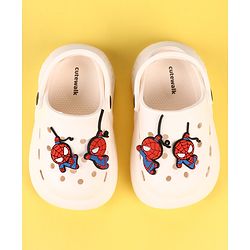 Cute Walk by Babyhug Marvel Clogs with Spider-Man Applique - Off White