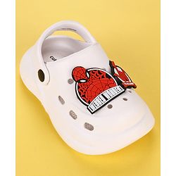 Cute Walk by Babyhug Marvel  Back Strap Clogs With Spider Man Applique - White & Red