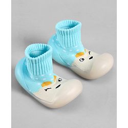 Cute Walk by Babyhug Slip On Sock Shoes With Polka Dots Design - Light Blue