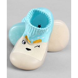 Cute Walk by Babyhug Slip On Sock Shoes With Polka Dots Design - Light Blue