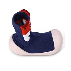 Cute Walk by Babyhug Slip On Socks Shoes With Fox Print - Blue