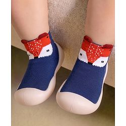 Cute Walk by Babyhug Slip On Socks Shoes With Fox Print - Blue