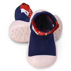 Cute Walk by Babyhug Slip On Socks Shoes With Fox Print - Blue