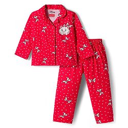 Babyhug Disney Single Jersey Knit Full Sleeves Co-ords Night Suit With Marie Graphics - Red