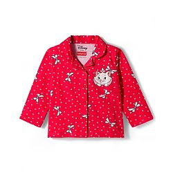 Babyhug Disney Single Jersey Knit Full Sleeves Co-ords Night Suit With Marie Graphics - Red
