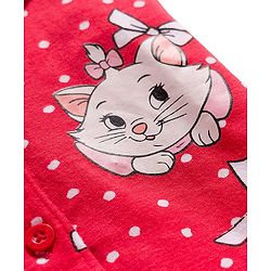 Babyhug Disney Single Jersey Knit Full Sleeves Co-ords Night Suit With Marie Graphics - Red