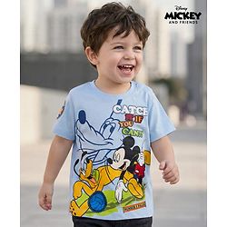 Babyhug Disney Single Jersey Knit Half Sleeves T-Shirt With Mickey & Pluto Graphics - Light Blue
