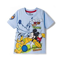 Babyhug Disney Single Jersey Knit Half Sleeves T-Shirt With Mickey & Pluto Graphics - Light Blue