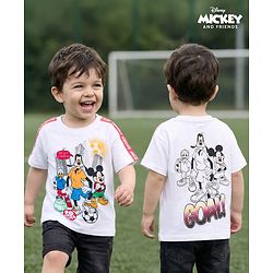 Babyhug Disney Single Jersey Knit Half Sleeves T-Shirt With Front & Back Mickey & Friends Graphics - White