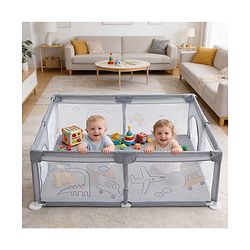 Babyhug Smart Portable Playpen with Safety Lock & Play Fence  Grey| Spacious Baby Play Area| Foldable Panels| Indoor & Outdoor Use| Easy to Assemble| Safe Play Zone for Babies & Toddlers