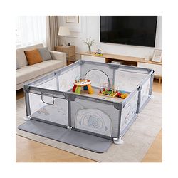 Babyhug Smart Portable Playpen with Safety Lock & Play Fence  Grey| Spacious Baby Play Area| Foldable Panels| Indoor & Outdoor Use| Easy to Assemble| Safe Play Zone for Babies & Toddlers