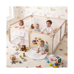 Babyhug Playpen & Play Yard  Yellow| 150 x 180 cm Large Play Area| Zipper Door & Toy Pouch| Foldable Indoor & Outdoor Playpen| Safe & Sturdy| for 05 Years Boys & Girls| Easy to Assemble