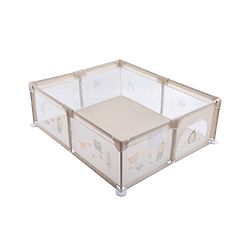 Babyhug Playpen & Play Yard  Khaki| 150 x 180 cm Large Play Area| Zipper Door & Toy Pouch| Foldable Indoor & Outdoor Playpen| Safe & Sturdy| for 05 Years Boys & Girls| Easy to Assemble