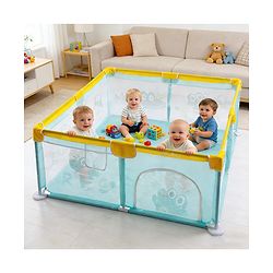 Babyhug Smart Portable Playpen with Safety Lock & Play Fence  Light Blue| Spacious Baby Play Area| Foldable Panels| Indoor & Outdoor Use| Easy to Assemble| Safe Play Zone for Babies & Toddlers