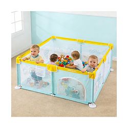 Babyhug Smart Portable Playpen with Safety Lock & Play Fence  Light Blue| Spacious Baby Play Area| Foldable Panels| Indoor & Outdoor Use| Easy to Assemble| Safe Play Zone for Babies & Toddlers