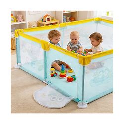 Babyhug Smart Portable Playpen with Safety Lock & Play Fence  Light Blue| Spacious Baby Play Area| Foldable Panels| Indoor & Outdoor Use| Easy to Assemble| Safe Play Zone for Babies & Toddlers