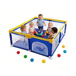 Babyhug Smart Portable Playpen with Safety Lock & Play Fence  Dark Blue| Spacious Baby Play Area| Foldable Panels| Indoor & Outdoor Use| Easy to Assemble| Safe Play Zone for Babies & Toddlers