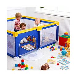 Babyhug Smart Portable Playpen with Safety Lock & Play Fence  Dark Blue| Spacious Baby Play Area| Foldable Panels| Indoor & Outdoor Use| Easy to Assemble| Safe Play Zone for Babies & Toddlers
