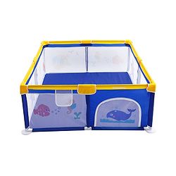 Babyhug Smart Portable Playpen with Safety Lock & Play Fence  Dark Blue| Spacious Baby Play Area| Foldable Panels| Indoor & Outdoor Use| Easy to Assemble| Safe Play Zone for Babies & Toddlers