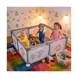 Babyhug Smart Portable Playpen with Safety Lock & Play Fence  Grey| Spacious Baby Play Area| Foldable Panels| Indoor & Outdoor Use| Easy to Assemble| Safe Play Zone for Babies & Toddlers