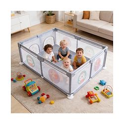 Babyhug Smart Portable Playpen with Safety Lock & Play Fence  Grey| Spacious Baby Play Area| Foldable Panels| Indoor & Outdoor Use| Easy to Assemble| Safe Play Zone for Babies & Toddlers