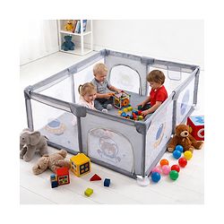 Babyhug Smart Portable Playpen with Safety Lock & Play Fence  Grey| Spacious Baby Play Area| Foldable Panels| Indoor & Outdoor Use| Easy to Assemble| Safe Play Zone for Babies & Toddlers