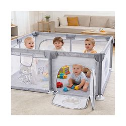 Babyhug Smart Portable Playpen with Safety Lock & Play Fence  Grey| Spacious Baby Play Area| Foldable Panels| Indoor & Outdoor Use| Easy to Assemble| Safe Play Zone for Babies & Toddlers