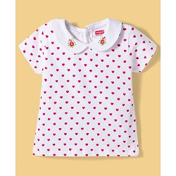 Babyhug Single Jersey Knit Half Sleeves Heart Printed T-Shirt & Frock with Bow Applique - Red