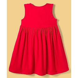 Babyhug Single Jersey Knit Half Sleeves Heart Printed T-Shirt & Frock with Bow Applique - Red