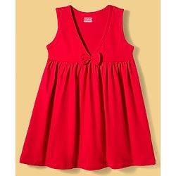 Babyhug Single Jersey Knit Half Sleeves Heart Printed T-Shirt & Frock with Bow Applique - Red