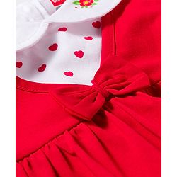 Babyhug Single Jersey Knit Half Sleeves Heart Printed T-Shirt & Frock with Bow Applique - Red