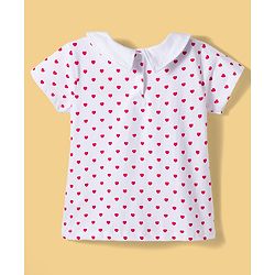 Babyhug Single Jersey Knit Half Sleeves Heart Printed T-Shirt & Frock with Bow Applique - Red