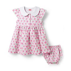 Babyhug Single Jersey Knit Cap Sleeves Floral Printed Frock with Bloomer - Pink