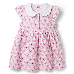 Babyhug Single Jersey Knit Cap Sleeves Floral Printed Frock with Bloomer - Pink