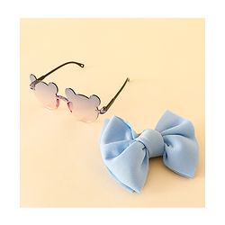Babyhug Free Size Headbands With Bow Applique & Sunglasses - Light Blue