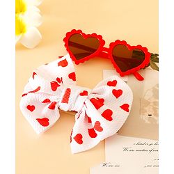 Babyhug Free Size Hearts Printed Headband With Bow Applique & Sunglasses - Red