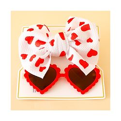 Babyhug Free Size Hearts Printed Headband With Bow Applique & Sunglasses - Red