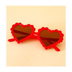 Babyhug Free Size Hearts Printed Headband With Bow Applique & Sunglasses - Red