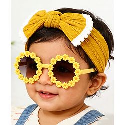Babyhug Free Size Headbands with Bow Applique - Yelow