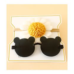 Babyhug Free Size Headband With Floral Applique & Animal Shaped Sunglasses - White & Black