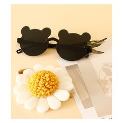 Babyhug Free Size Headband With Floral Applique & Animal Shaped Sunglasses - White & Black