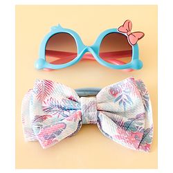 Babyhug Free Size Headband With Bow Applique & Sunglasses - Blue