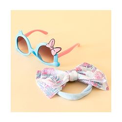 Babyhug Free Size Headband With Bow Applique & Sunglasses - Blue