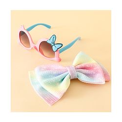 Babyhug Free Size Headband With Bow Applique & Sunglasses - Blue