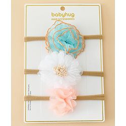 Babyhug Headband with Floral Applique Pack of 3 Free Size - Multicolor