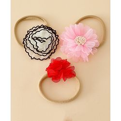 Babyhug Headband with Floral Applique Pack of 3 Free Size - Multicolor