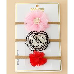 Babyhug Headband with Floral Applique Pack of 3 Free Size - Multicolor