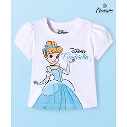 Babyhug Disney Single Jersey Knit Half Sleeves T-Shirt With Cinderella Graphics - White